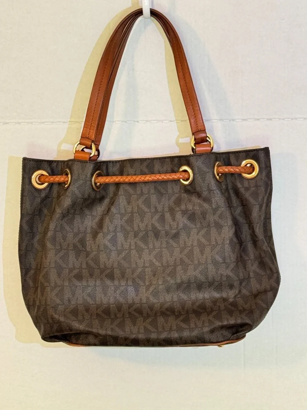 Michael Kors Jet Set Large PVC Logo Tote Bag Brown EUC